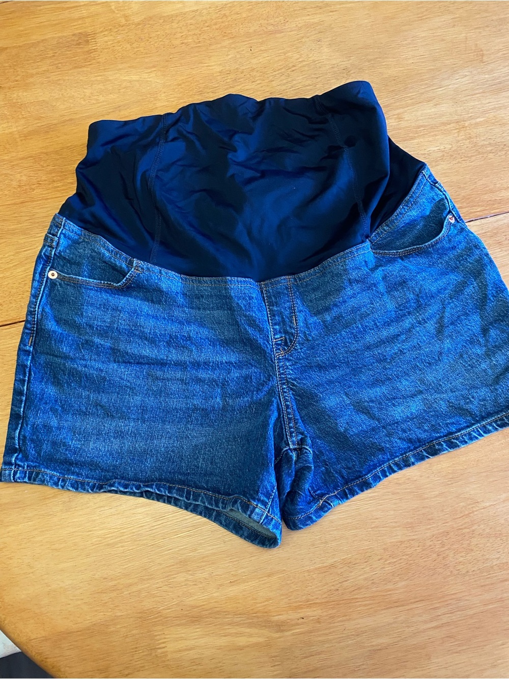Isabel Maternity by Ingrid & Isabel Blue Denim Shorts with Navy Blue Waist Panel